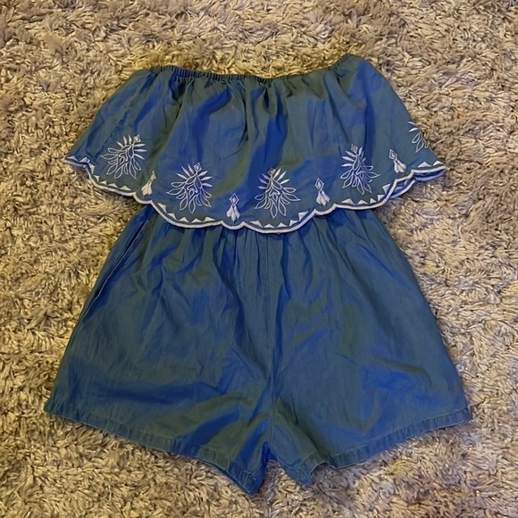 Japna Chambray Off the Shoulder Embroidered Romper Small - Picture 1 of 4